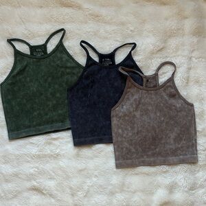 Women's Set of 3 Tank Tops in Green Black Brown NEW L Large Ribbed Stretchy